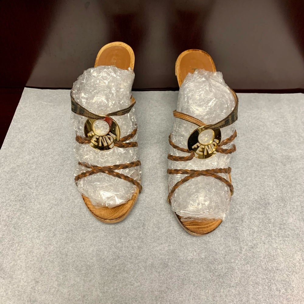 Sexy Fendi Woodgrain High Heel Brown Sandals